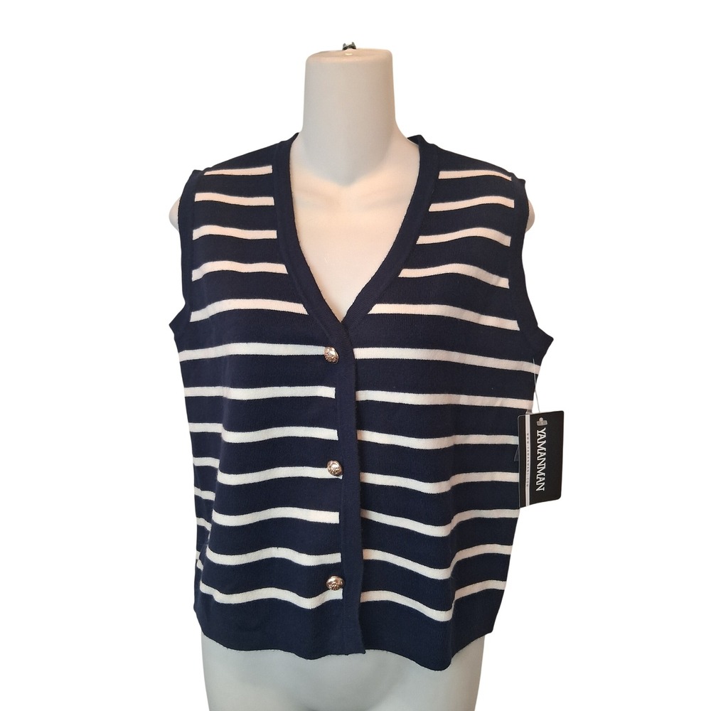 Striped‎ Knit Vest Top Sleeveless Button Down Nautical Preppy S
